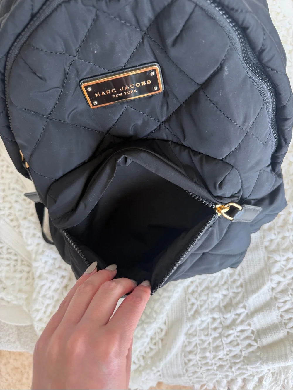 Marc Jacobs Black Quilted Mini Backpack with Gold Plaque